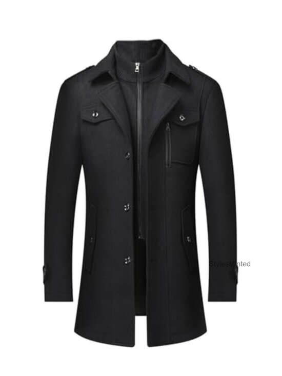 Other - Men's Wool Blend Pea Coat Overcoat Heavyweight Winter Jacket Single Breasted